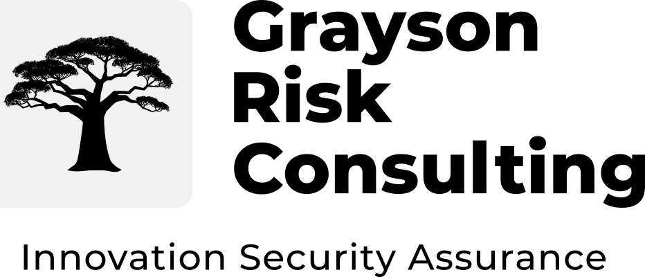 Logo for Grayson Risk Consulting featuring a stylized tree silhouette and the text "Innovation Security Assurance.