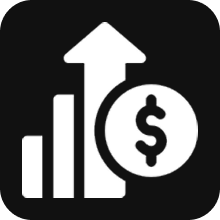 Grayson Risk Consulting Icon showing a bar chart with an upward arrow and a dollar symbol, indicating financial growth or profit increase.